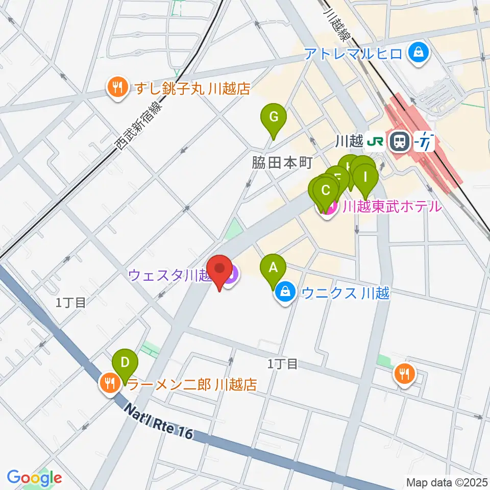 ウェスタ川越周辺のカフェ一覧地図