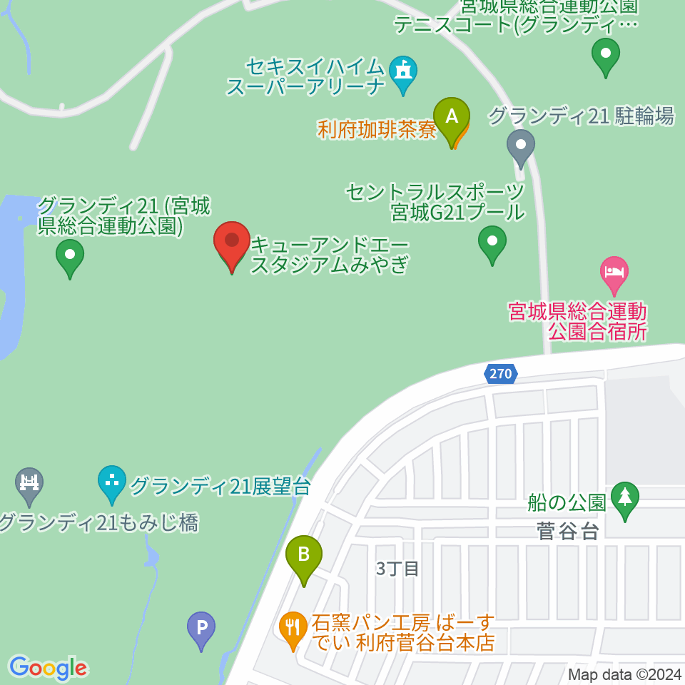 キューアンドエースタジアムみやぎ周辺のカフェ一覧地図