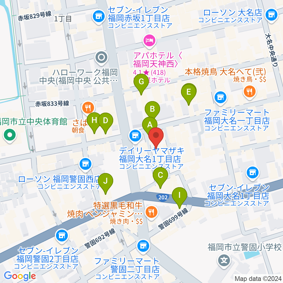 福岡リブラボ周辺のカフェ一覧地図