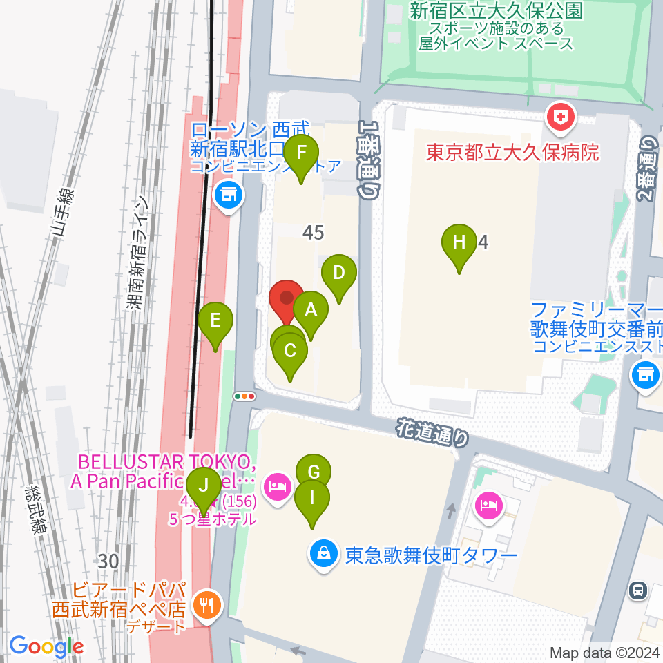 新宿バティオス周辺のカフェ一覧地図