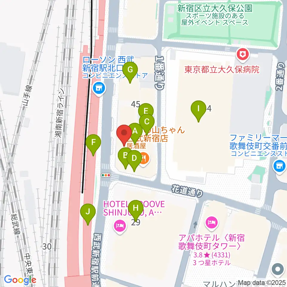 新宿バティオス周辺のカフェ一覧地図