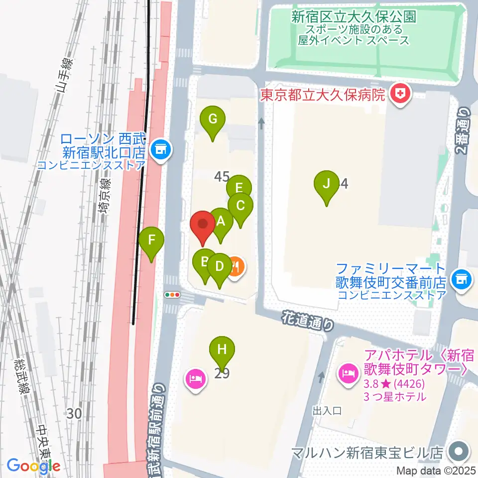 新宿バティオス周辺のカフェ一覧地図