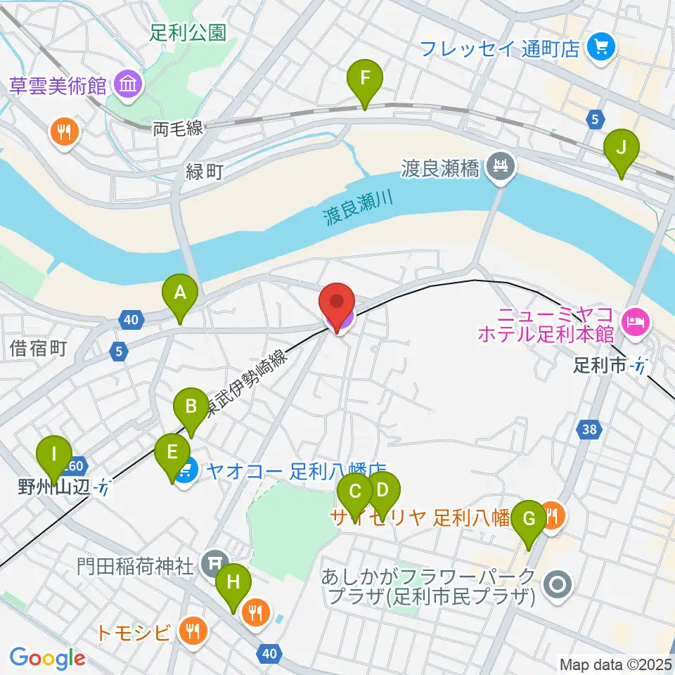 足利ライブハウス大使館周辺のカフェ一覧地図