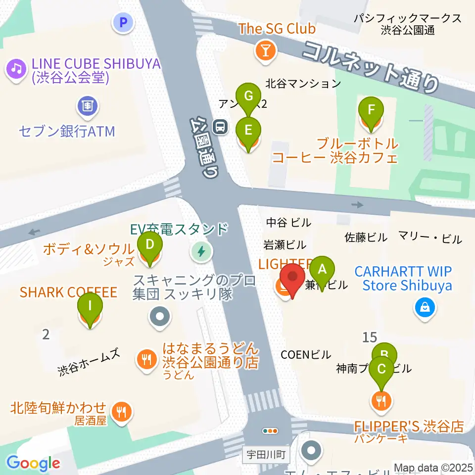 nagomix渋谷周辺のカフェ一覧地図