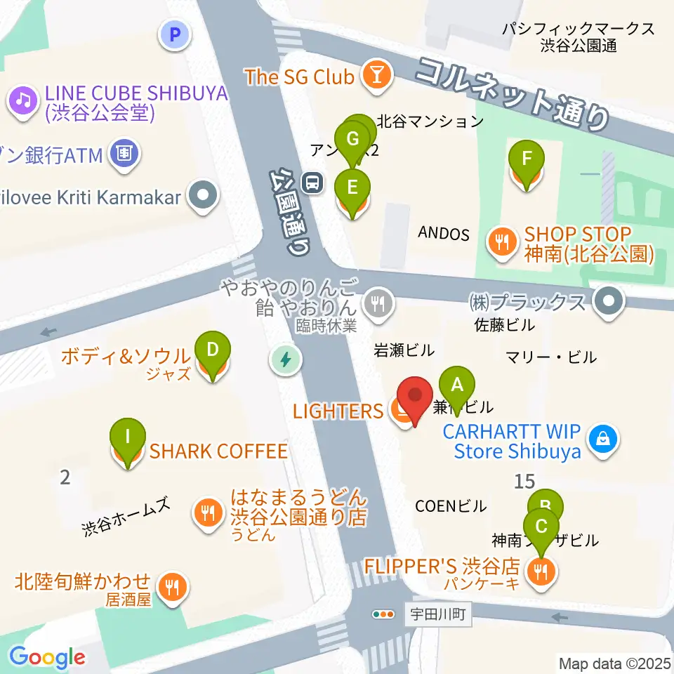 nagomix渋谷周辺のカフェ一覧地図