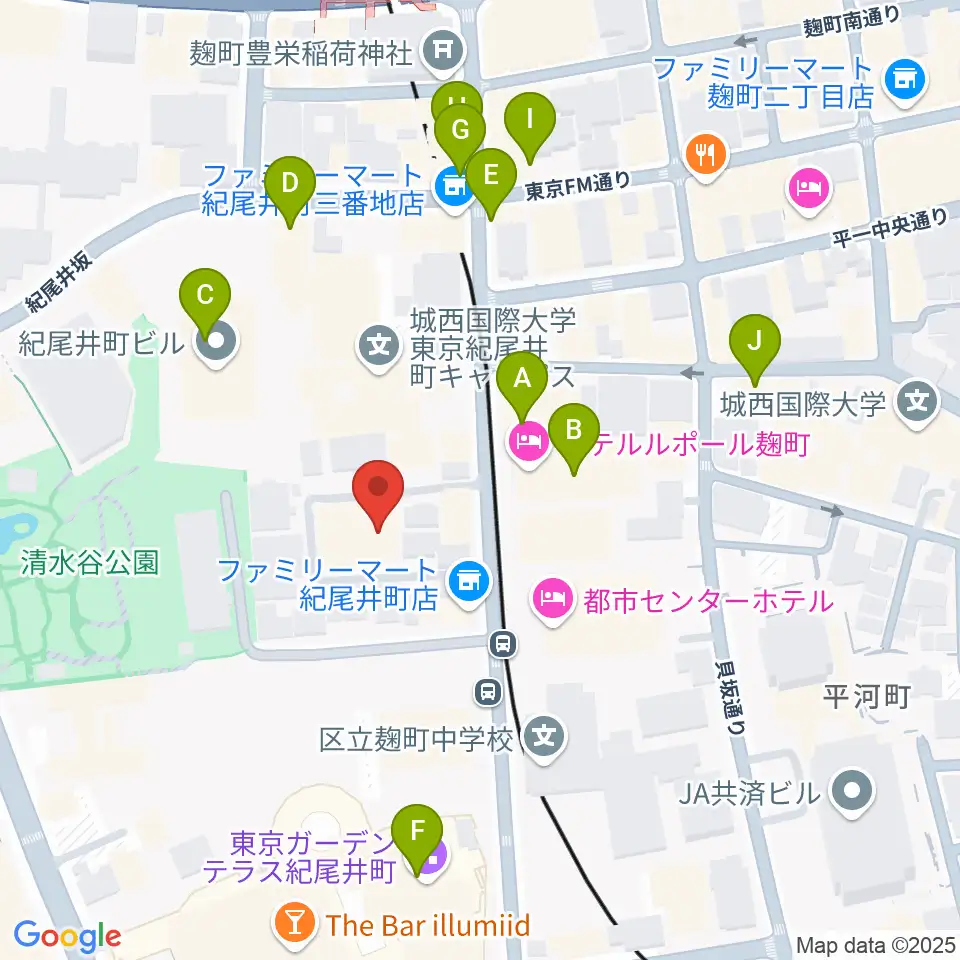 紀尾井町サロンホール周辺のカフェ一覧地図