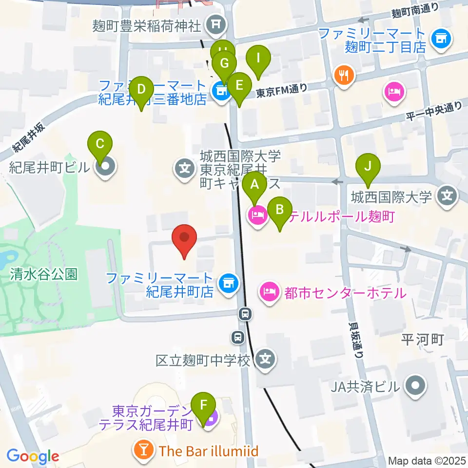 紀尾井町サロンホール周辺のカフェ一覧地図