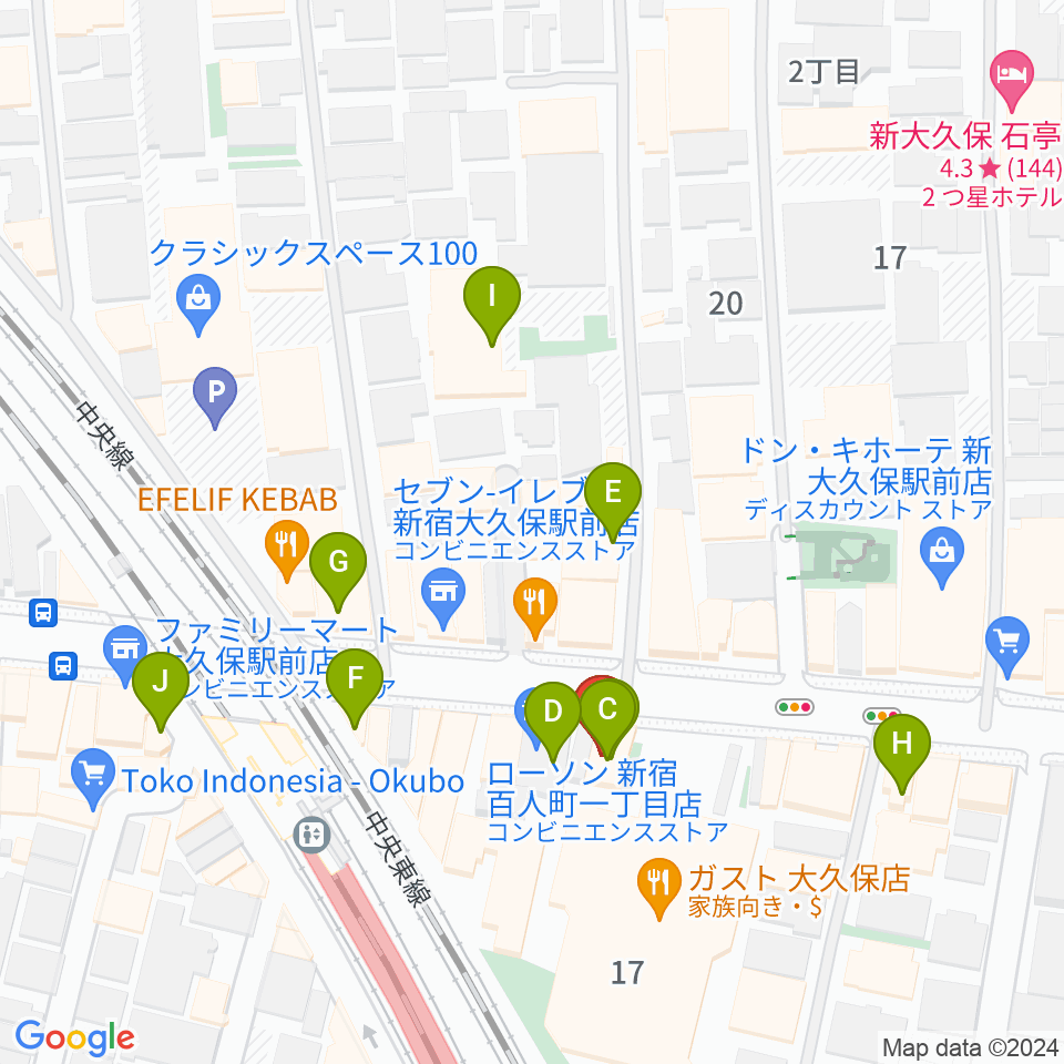 大久保HOTSHOT周辺のカフェ一覧地図