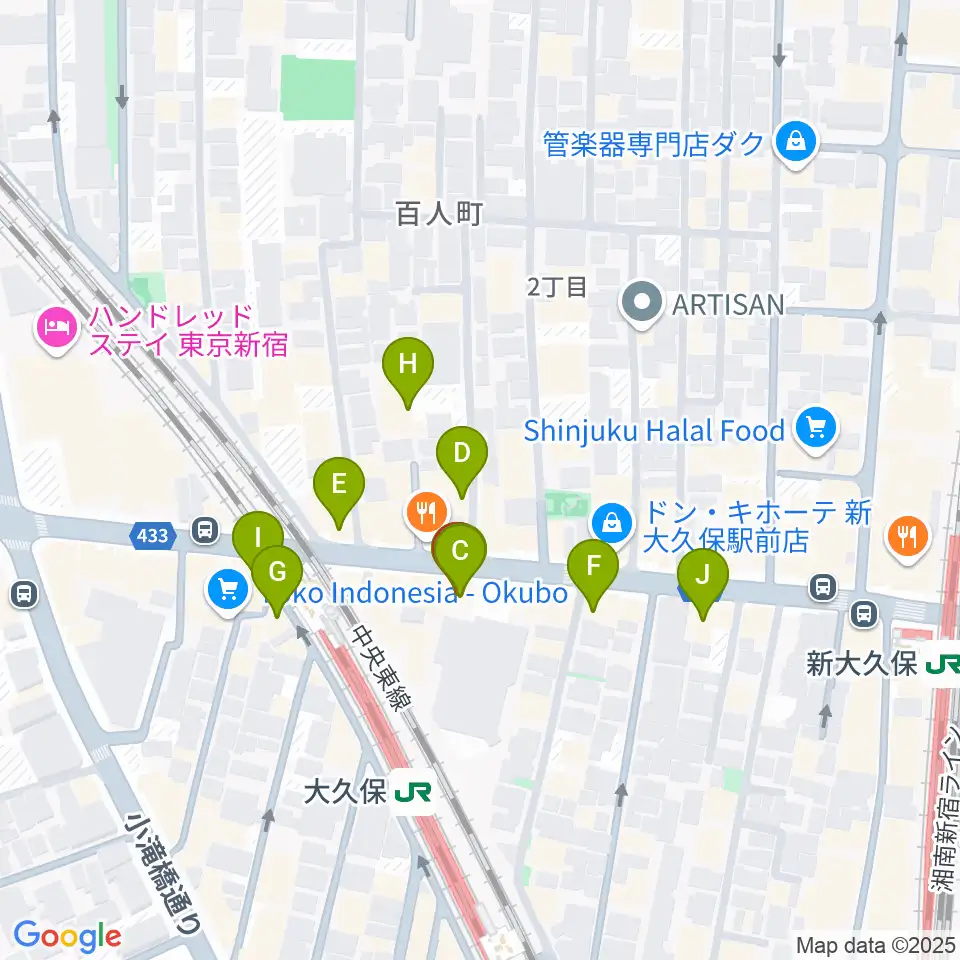 大久保HOTSHOT周辺のカフェ一覧地図