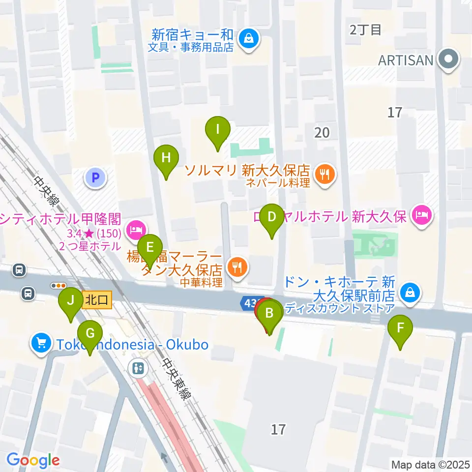 大久保HOTSHOT周辺のカフェ一覧地図