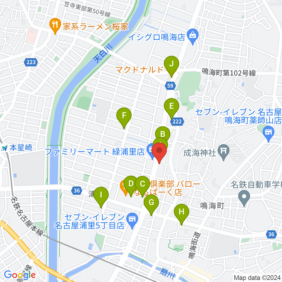 ギャラリーみふね 風の音周辺のカフェ一覧地図