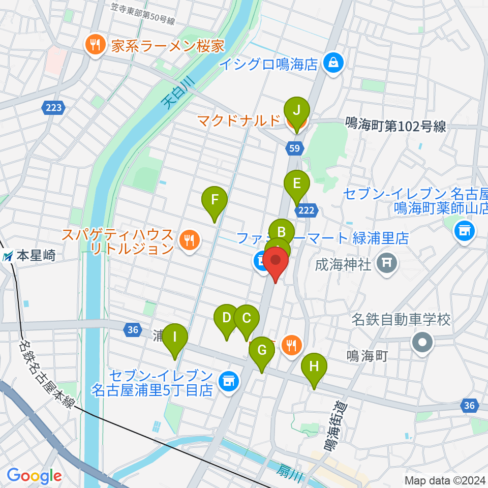 ギャラリーみふね 風の音周辺のカフェ一覧地図