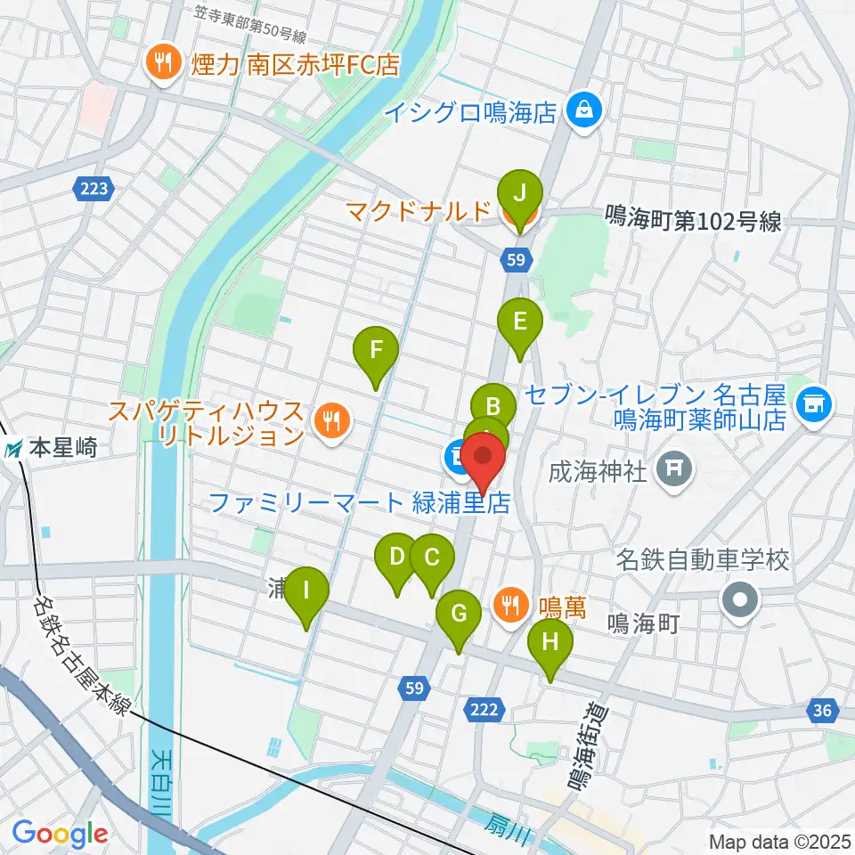 ギャラリーみふね 風の音周辺のカフェ一覧地図