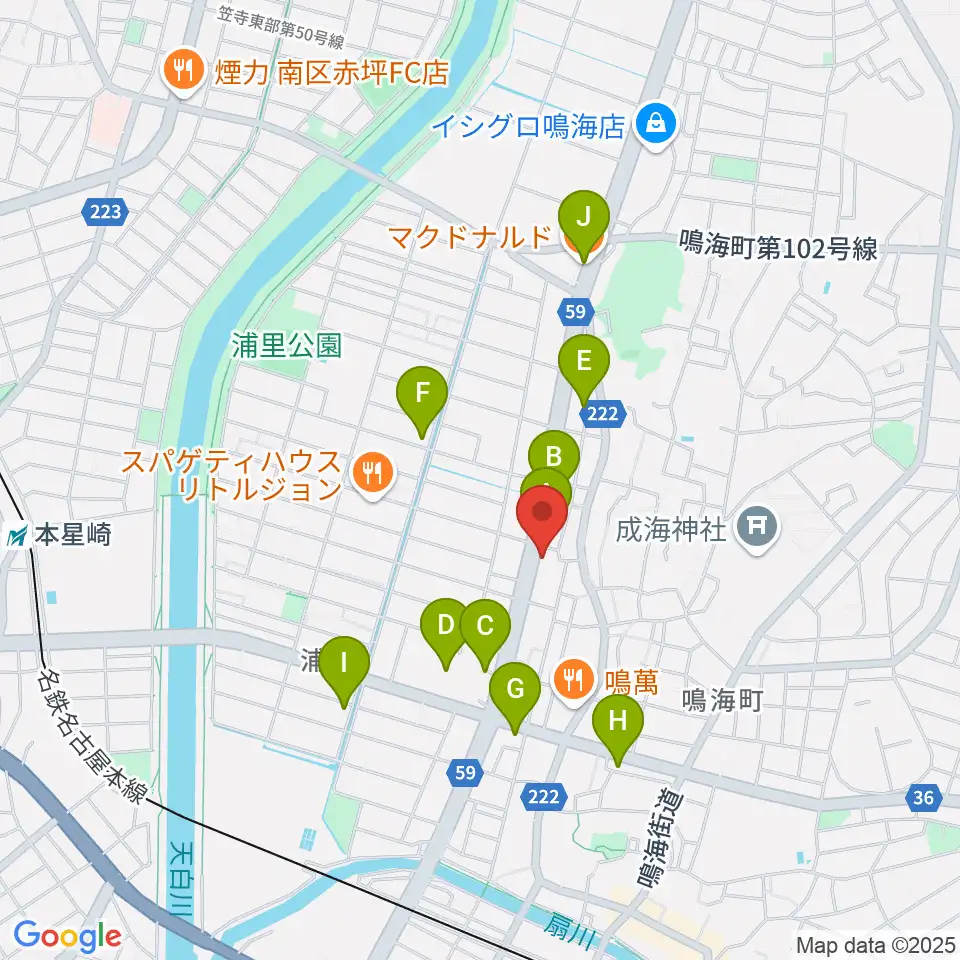 ギャラリーみふね 風の音周辺のカフェ一覧地図