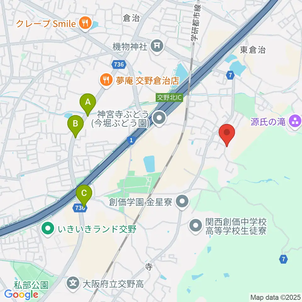 金澤ギタースクール交野教室周辺のカフェ一覧地図