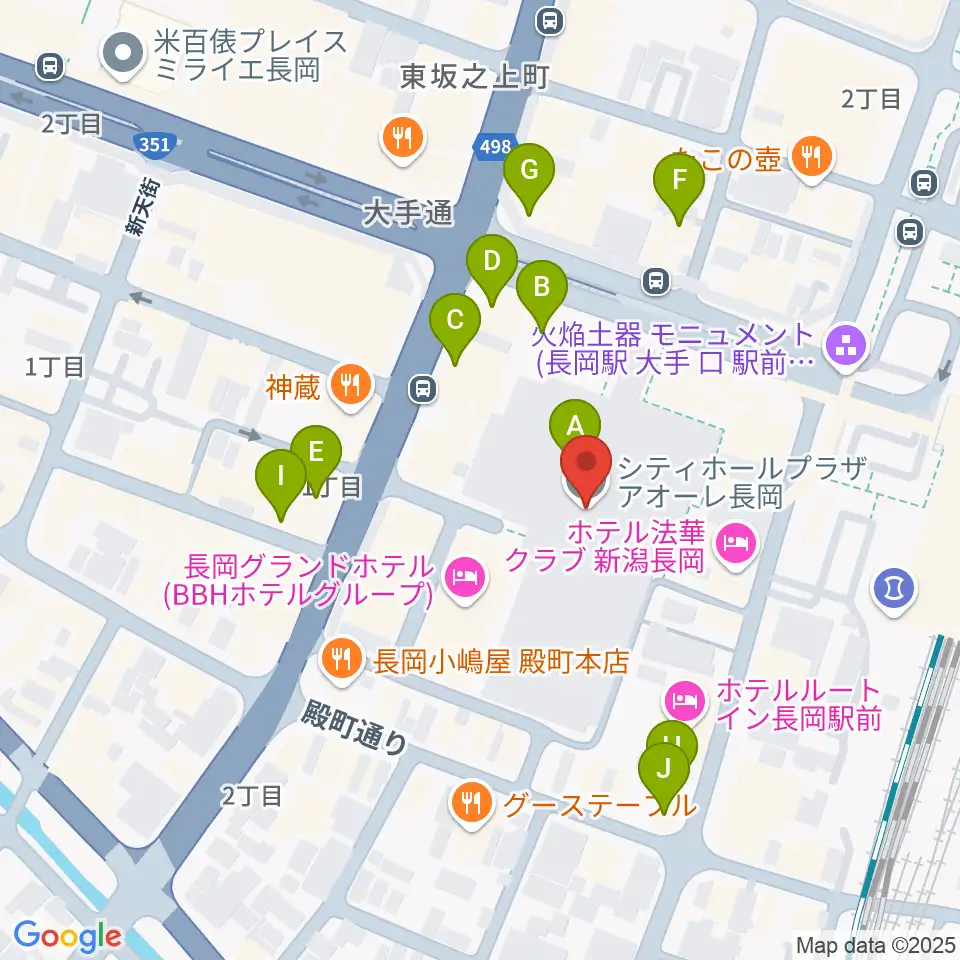 アオーレ長岡周辺のカフェ一覧地図