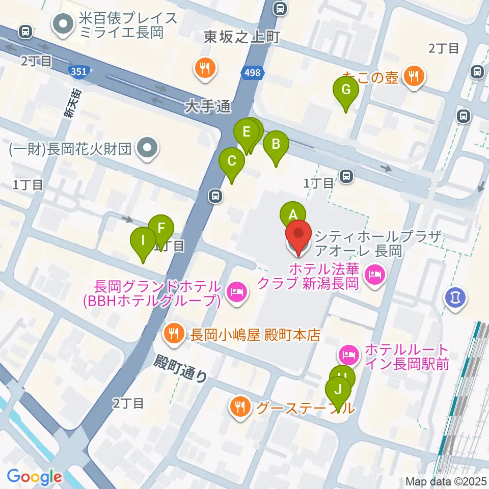 アオーレ長岡周辺のカフェ一覧地図
