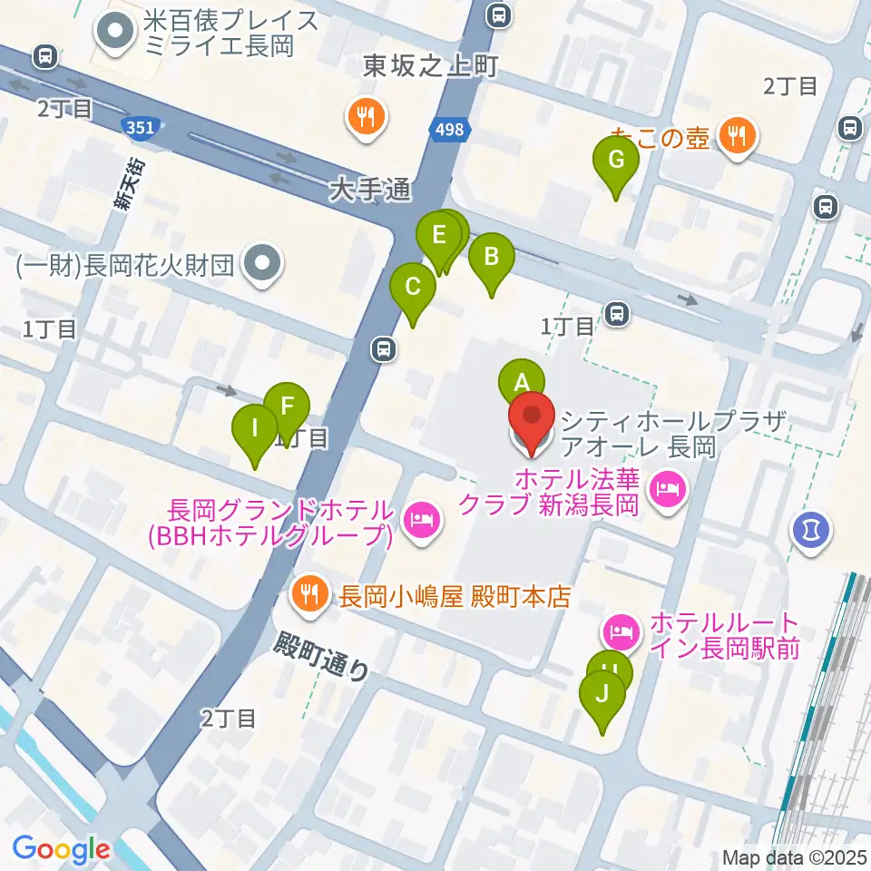 アオーレ長岡周辺のカフェ一覧地図