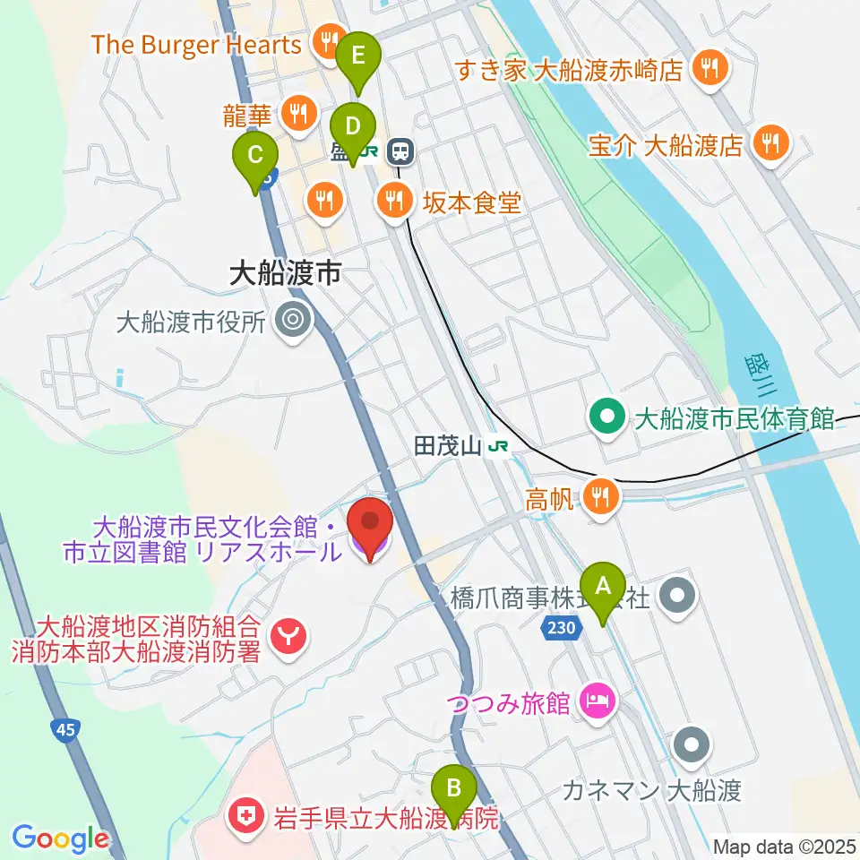 リアスホール周辺のカフェ一覧地図