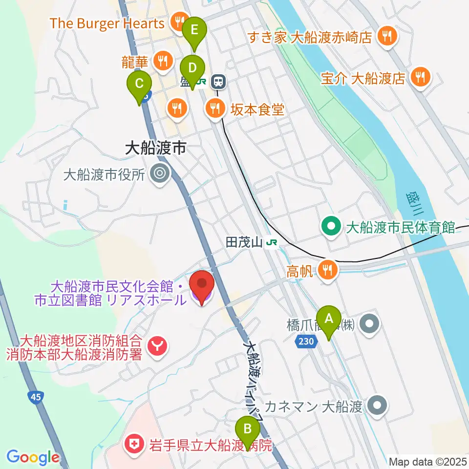 リアスホール周辺のカフェ一覧地図