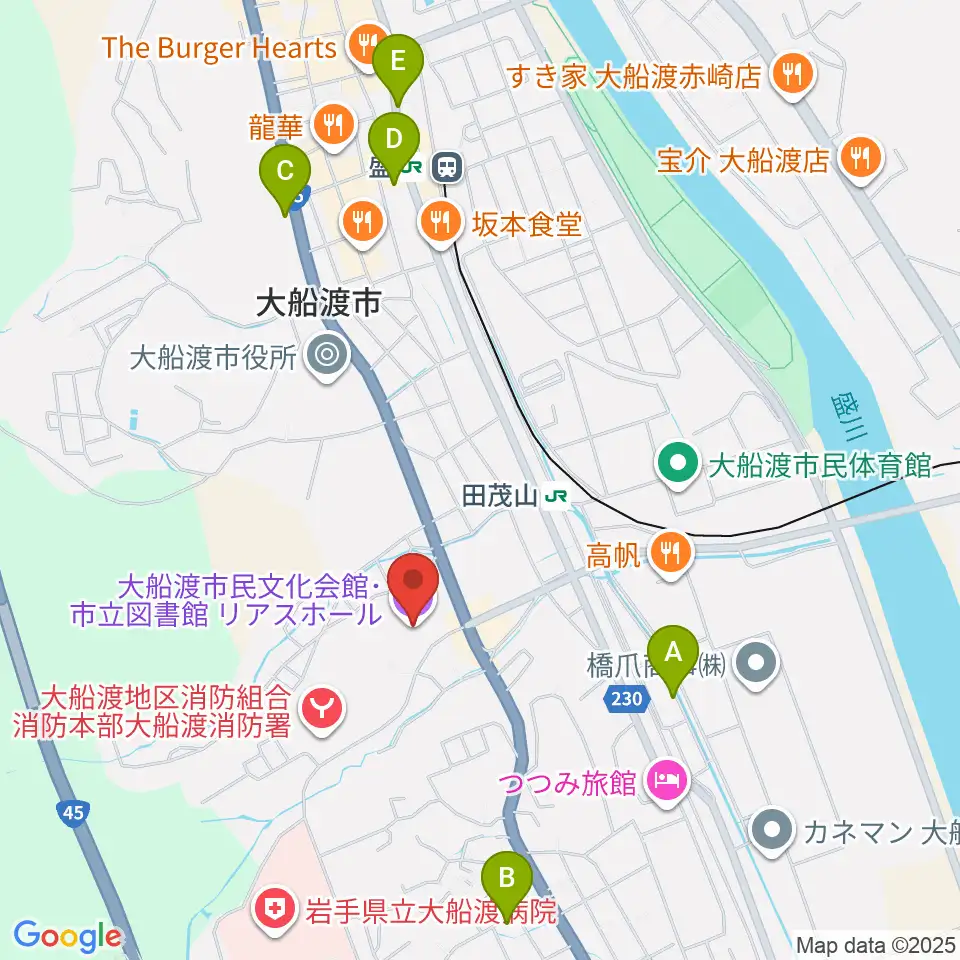 リアスホール周辺のカフェ一覧地図