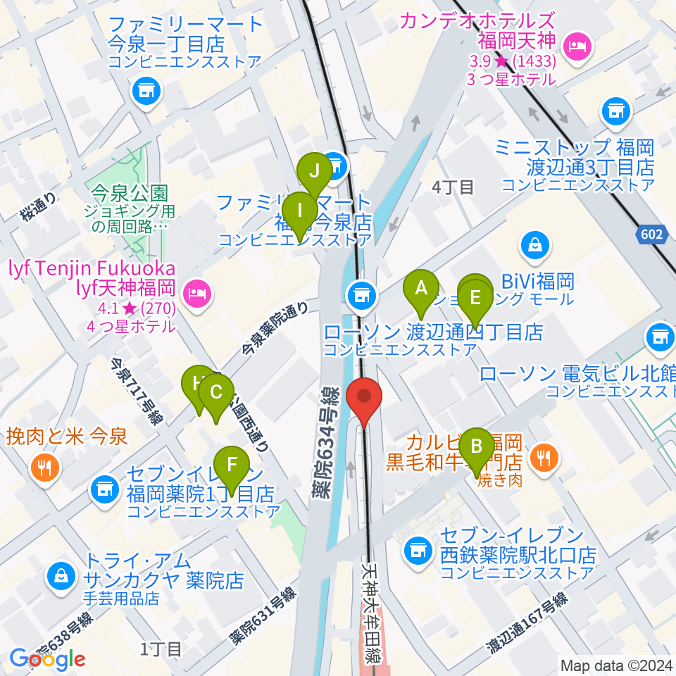 福岡薬院ビートステーション周辺のカフェ一覧地図