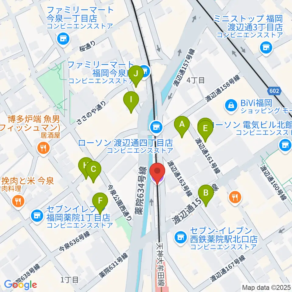 福岡薬院ビートステーション周辺のカフェ一覧地図