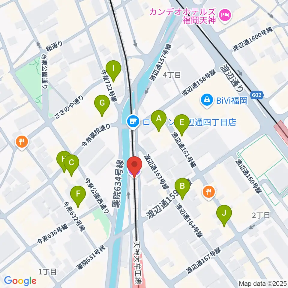 福岡薬院ビートステーション周辺のカフェ一覧地図