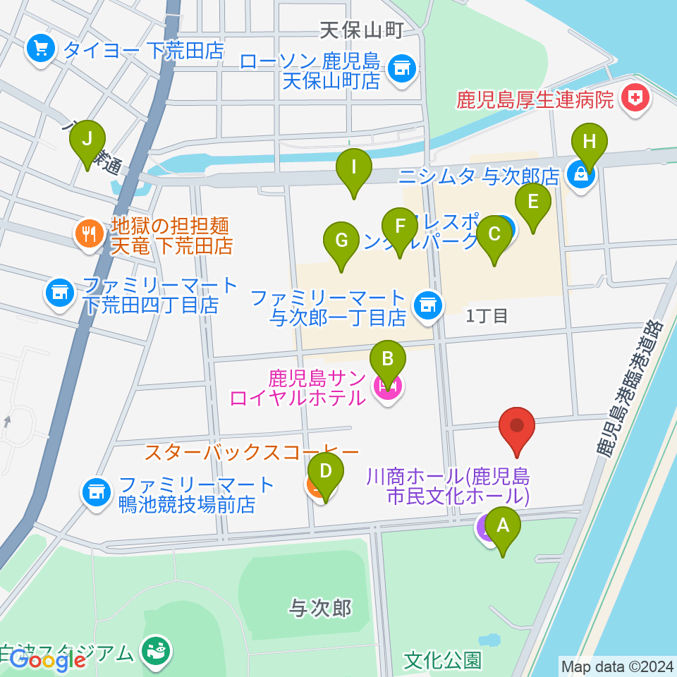 南日本新聞会館みなみホール周辺のカフェ一覧地図