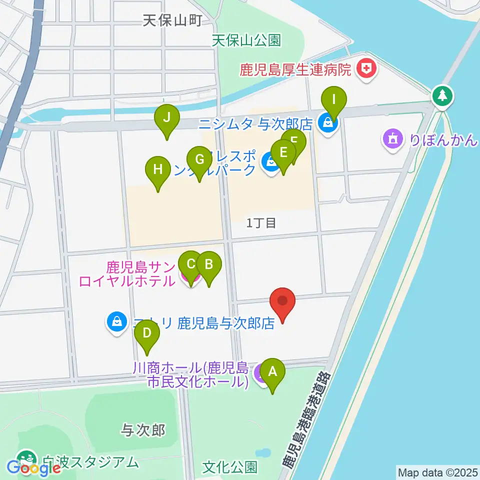 南日本新聞会館みなみホール周辺のカフェ一覧地図