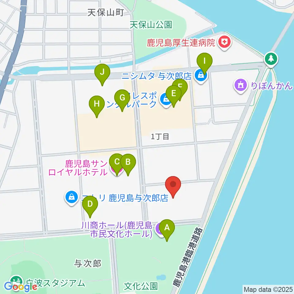 南日本新聞会館みなみホール周辺のカフェ一覧地図