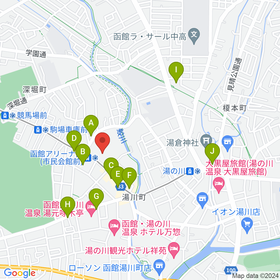 函館アリーナ周辺のカフェ一覧地図