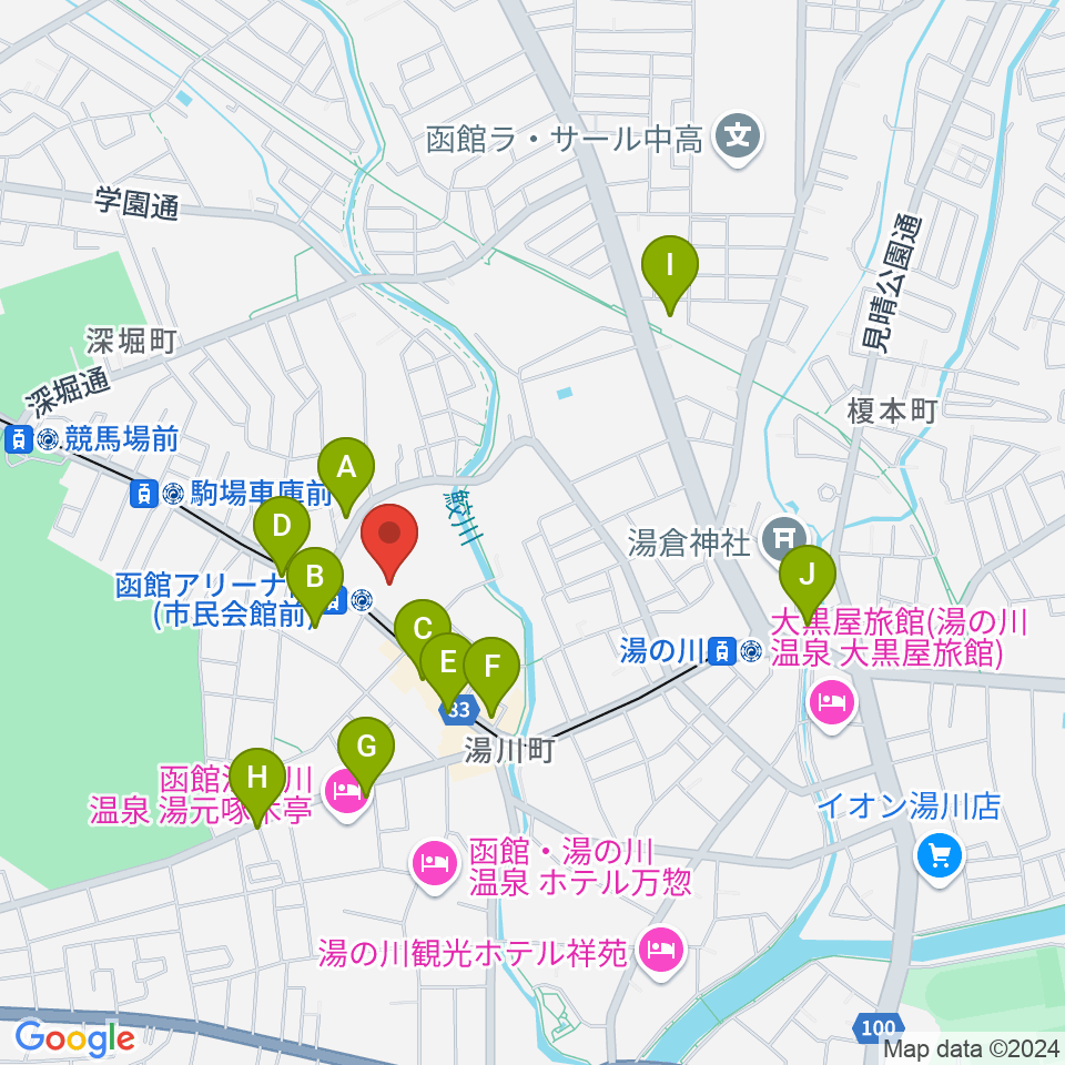 函館アリーナ周辺のカフェ一覧地図