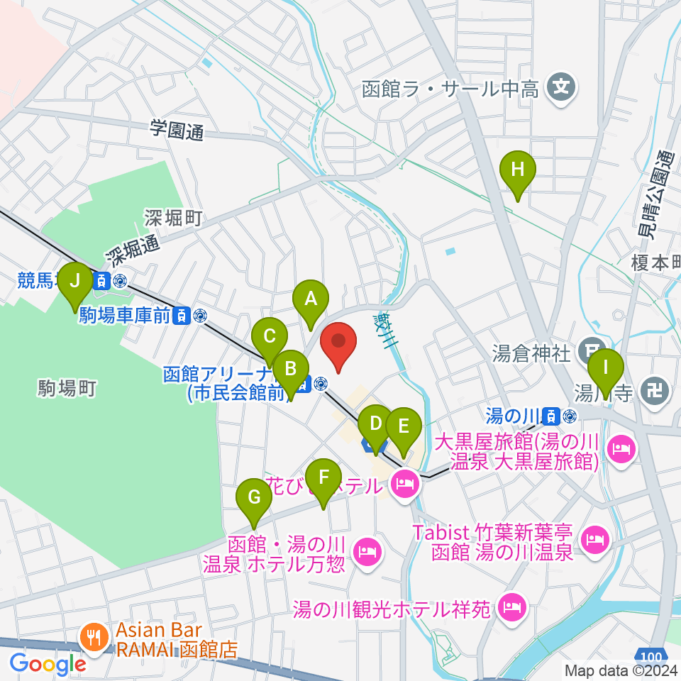 函館アリーナ周辺のカフェ一覧地図