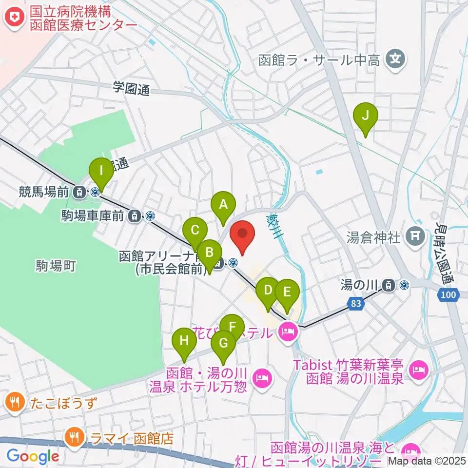 函館アリーナ周辺のカフェ一覧地図