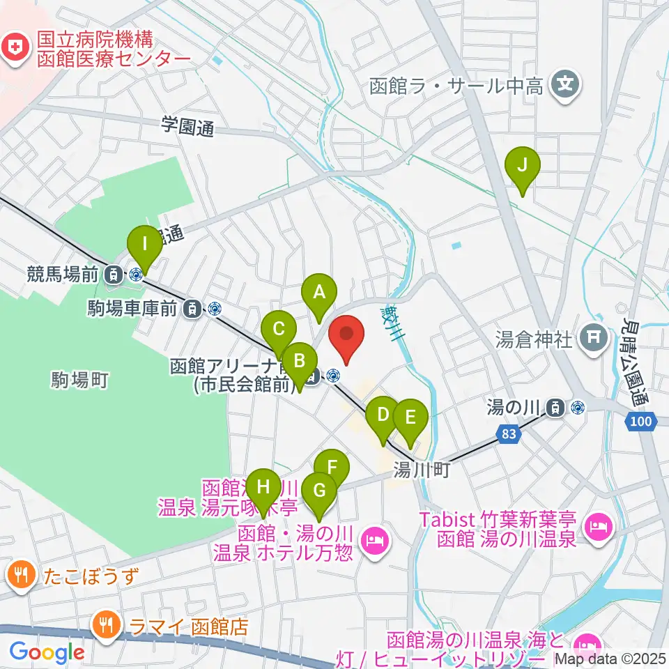 函館アリーナ周辺のカフェ一覧地図