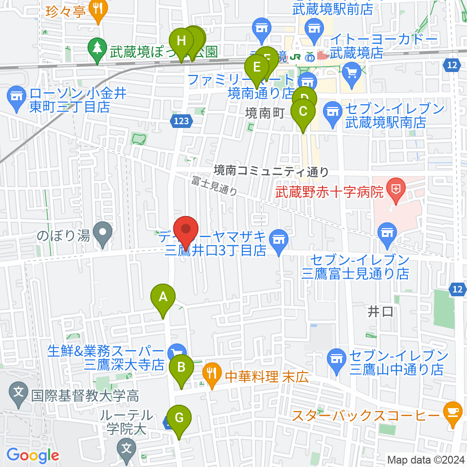 武蔵境フォンタナ周辺のカフェ一覧地図