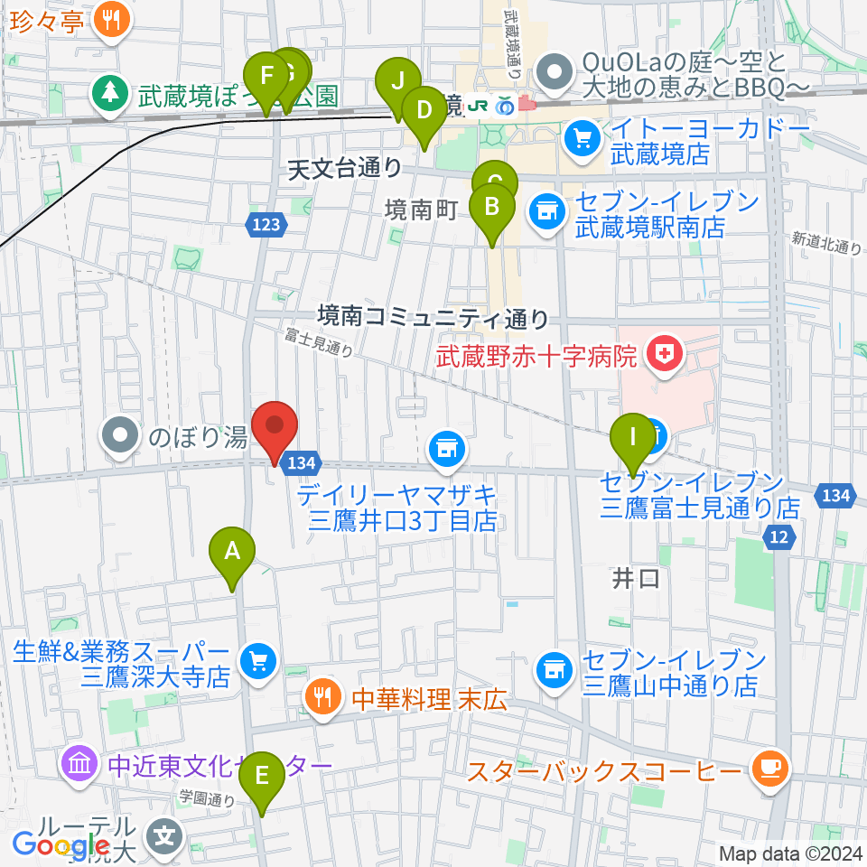 武蔵境フォンタナ周辺のカフェ一覧地図