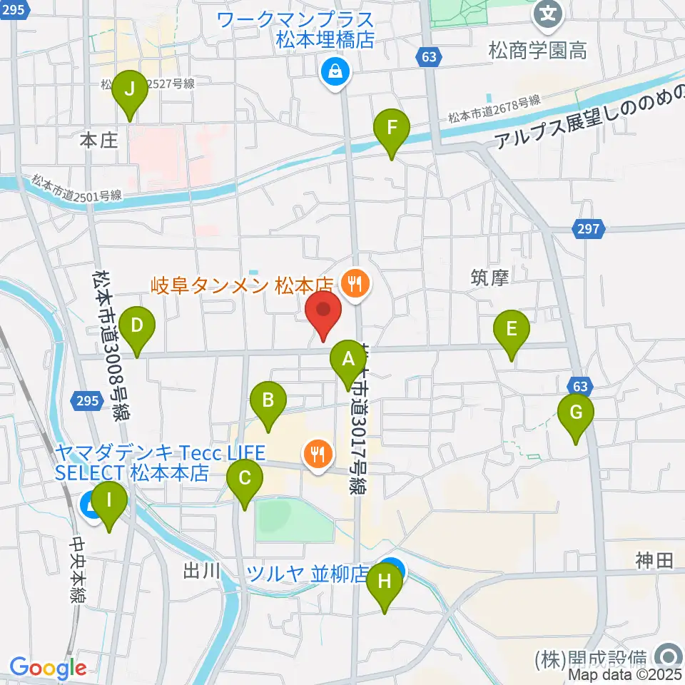 FMまつもと周辺のカフェ一覧地図