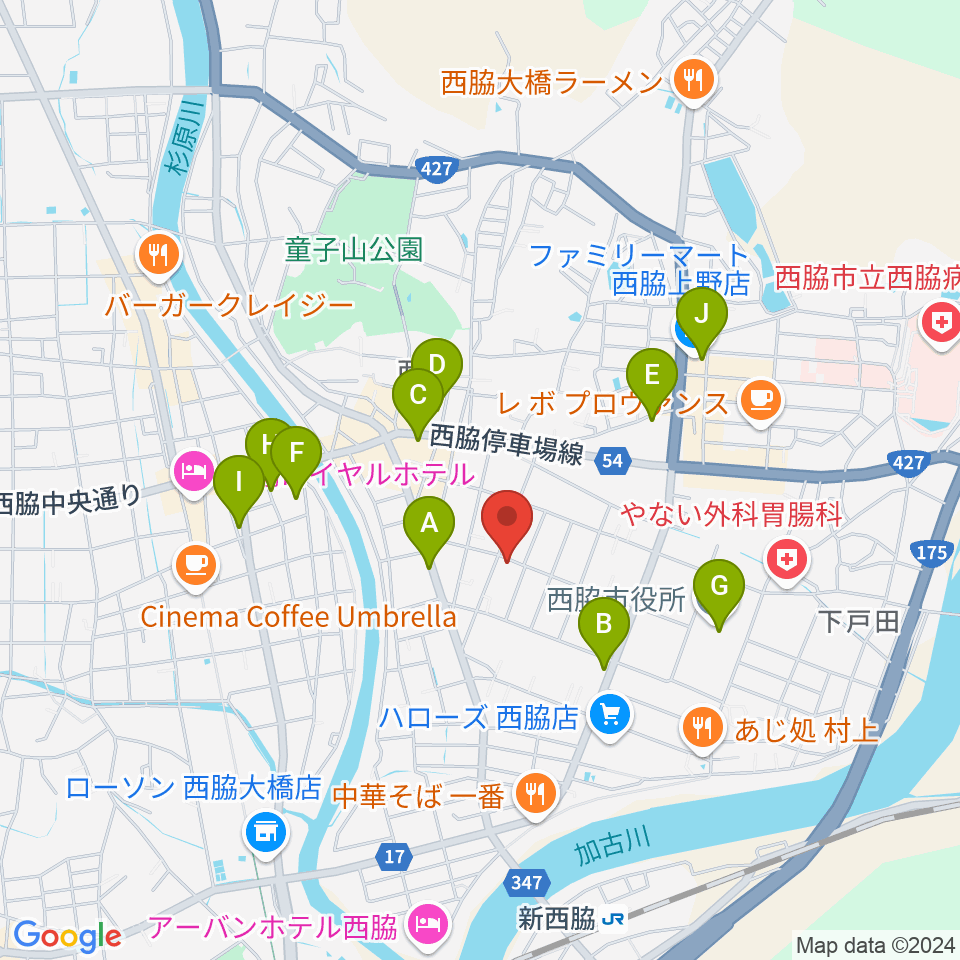 (有)岡本ピアノ工房周辺のカフェ一覧地図