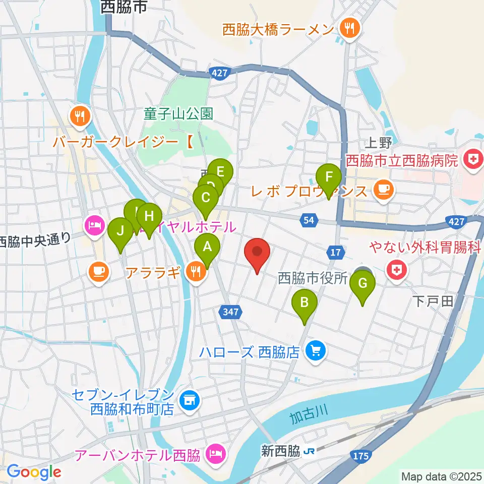 岡本ピアノ工房周辺のカフェ一覧地図