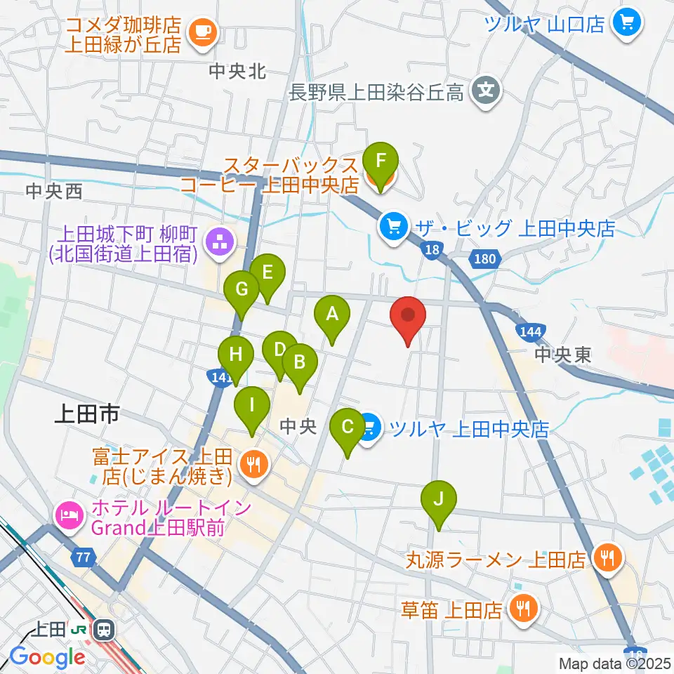 中澤ホール周辺のカフェ一覧地図