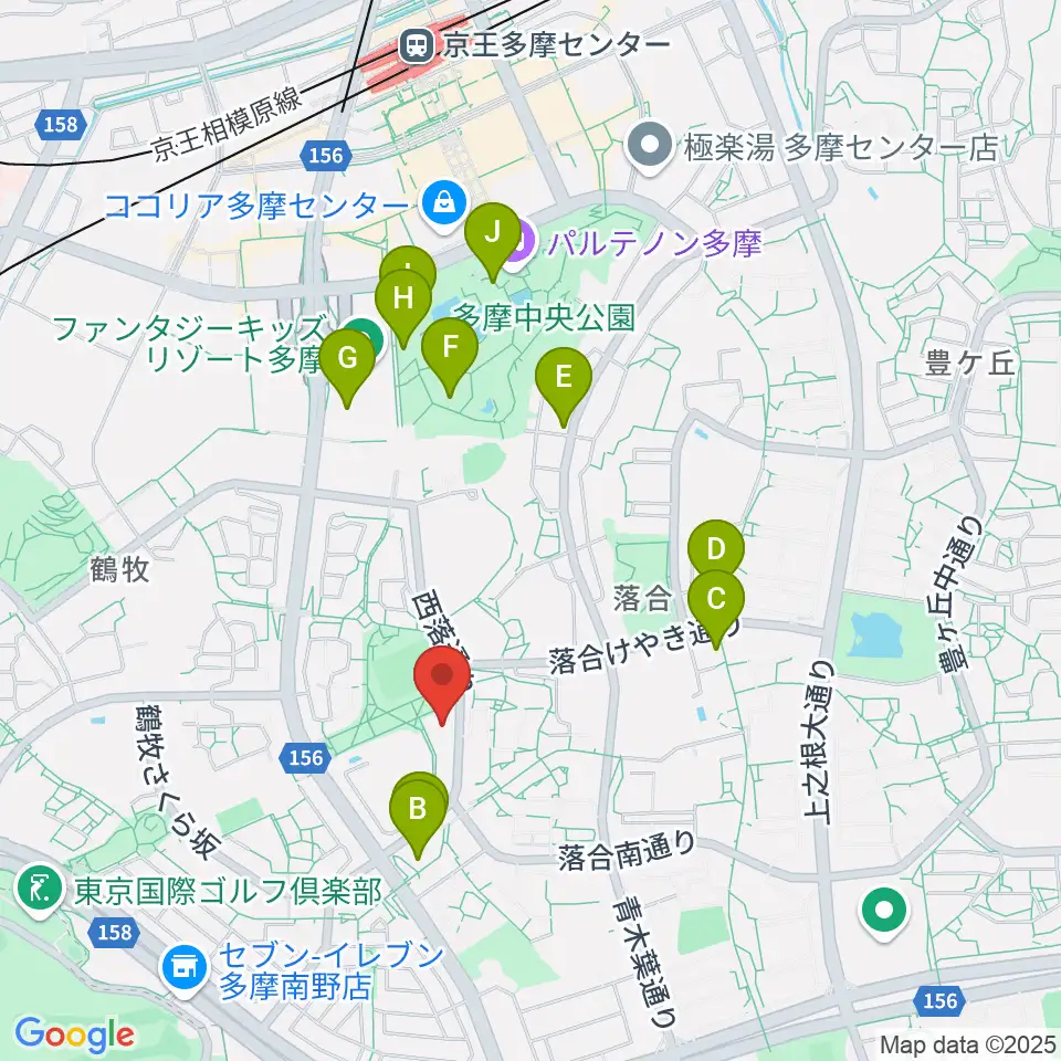 パルナソス多摩 シューベルトホール周辺のカフェ一覧地図