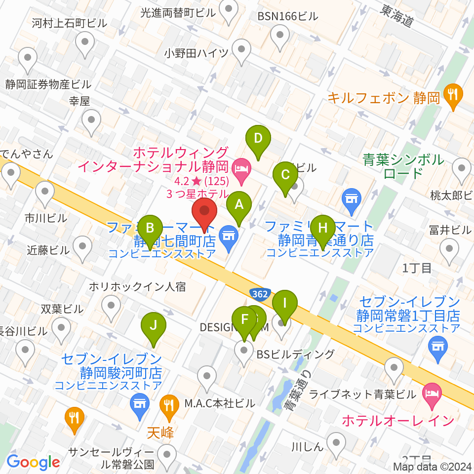 MIRAIEリアン コミュニティホール七間町周辺のカフェ一覧地図