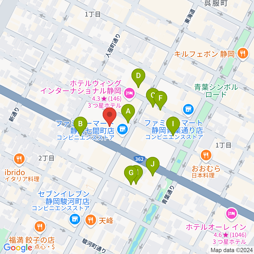 MIRAIEリアン コミュニティホール七間町周辺のカフェ一覧地図