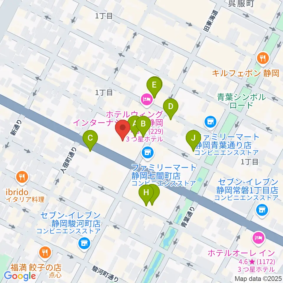 MIRAIEリアン コミュニティホール七間町周辺のカフェ一覧地図