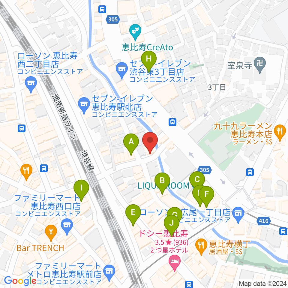 恵比寿スタジオ・エコー周辺のカフェ一覧地図