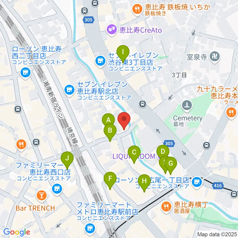 恵比寿スタジオ・エコー周辺のカフェ一覧地図
