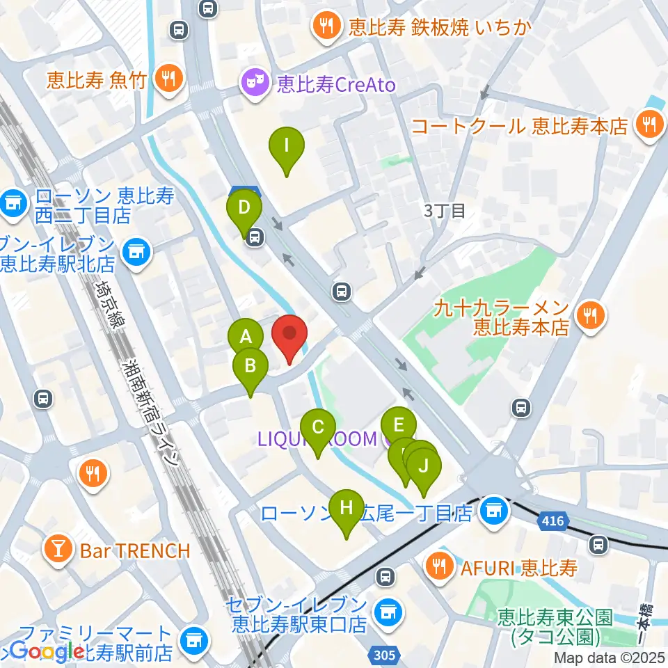恵比寿スタジオ・エコー周辺のカフェ一覧地図