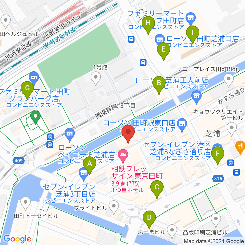 ミナトピアノ練習室周辺のカフェ一覧地図